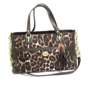Coach Leopard Print Tote with Black and Gold Accents